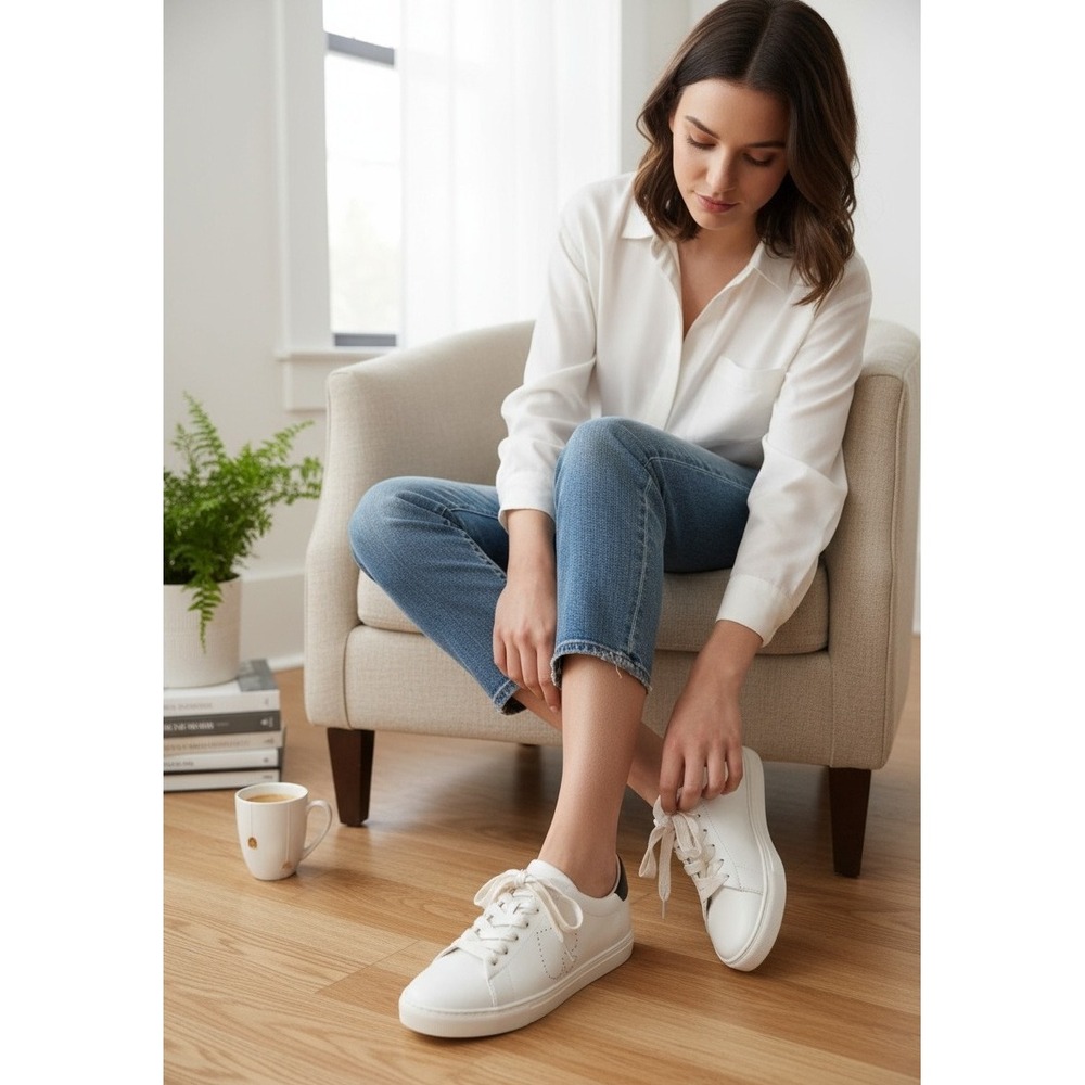 Kate Spade Angelise White‎ Leather Sneakers Lace Up Comfort Walking Casual  8.5B